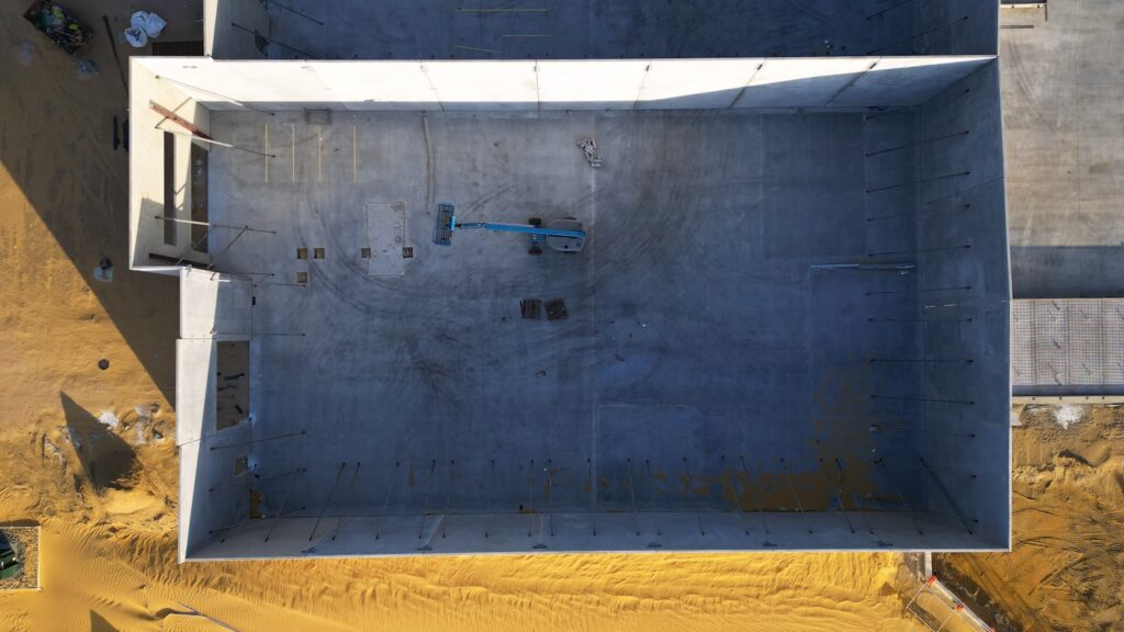 an aerial view of a building under construction